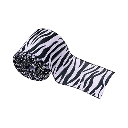 FSSTUD 5 m breites Zebra-bedrucktes Band mit Tiermuster, Band mit Drahtrand, Weihnachtsband, Geschenkband, Urlaub, Festival, für Party-Dekoration von FSSTUD