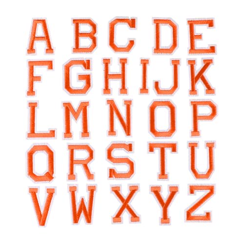 52 Stück A-Z bestickte Buchstaben-Aufnäher, zum Aufbügeln, Alphabet-Applikationen, zum Aufnähen, Aufnähen, Buchstabenapplikationen, Nähen, Alphabet-Aufnäher für DIY-Kleidung, Orange von FSSTUD