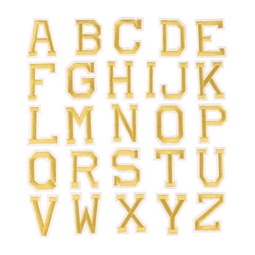 52 Stück A-Z bestickte Buchstaben-Aufnäher, zum Aufbügeln, Alphabet-Applikationen, zum Aufnähen, Aufnähen, Buchstabenapplikationen, Nähen, Alphabet-Aufnäher für DIY-Kleidung, goldfarben von FSSTUD