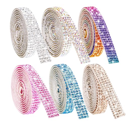 6 Rollen buntes Strassband, selbstklebendes Diamantband, Rolle, Sticker, Kristall-Strass-Kette, Applikation, dekoratives Glitzerband für selbstgemachte Handy-Dekoration von FSSTUD