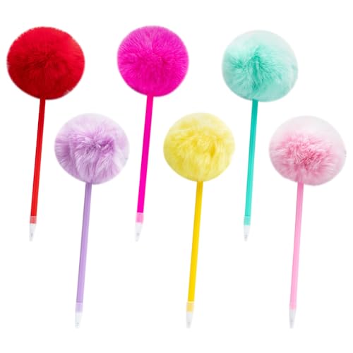 6 Stück Pompom-Stifte niedliche Kugelschreiber, flauschige Kugelschreiber, bunte Kugelschreiber, Kinder, flauschige Stifte, farbige Tintenroller, Mädchen, Schule, Stifte, Plüsch-Schreibwaren-Stift von FSSTUD