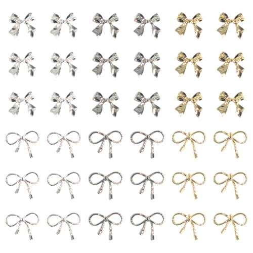 60 Stück Legierung Bowknot Nagel Charms Nageldekoration Schleifen Mini Bowknot Nagel Edelsteine Kleine Metall Nagel Nieten Niedlich Festlich Nagel Charms Glitzer Dekorative Nagelschmuck für Scrapbooks von FSSTUD