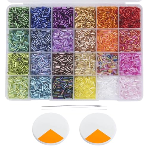 9600 Stück bunte Röhrenperlen, Glasperlen, kleine Löcher, lose Abstandshalter-Perlen, DIY-Armband-Set, Perlen mit Aufbewahrungsbox, 2 Rollen Kristallschnur und 2 Stück Einfädelnadeln von FSSTUD