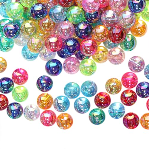 FSSTUD Bunte Acrylperlen, AB-Farbe, runde Kunststoffperlen, glitzernde Armbandperlen, Glitzer-Charm-Perlen, kleines Loch, lose Perlen für Halsketten, Bastelarbeiten, 10 mm, 500 Stück von FSSTUD