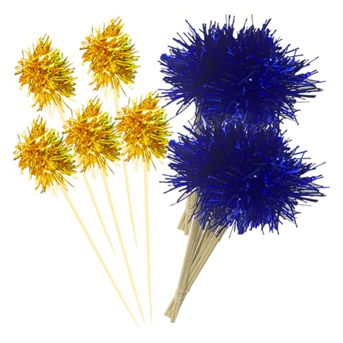 Cupcake-Topper mit Feuerwerk, Folie, ausgefallene Cocktailspieße, Lametta-Getränke, Rührstäbchen, Glitzer, Essen, Zahnstocher, glitzernde Kuchendekorationen für Geburtstag, Hochzeit, Goldblau, 100 von FSSTUD