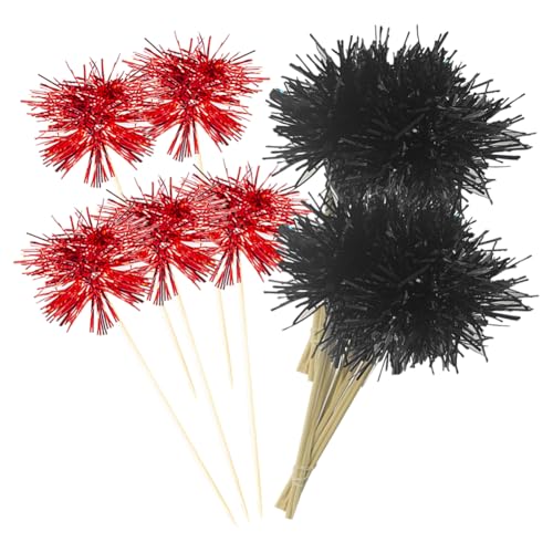 Cupcake-Topper mit Feuerwerk, Folie, ausgefallene Cocktailspieße, Lametta-Getränke, Rührstäbchen, Glitzer, Essen, Zahnstocher, glitzernde Kuchendekorationen für Geburtstag, Hochzeit, Schwarz / Rot, von FSSTUD