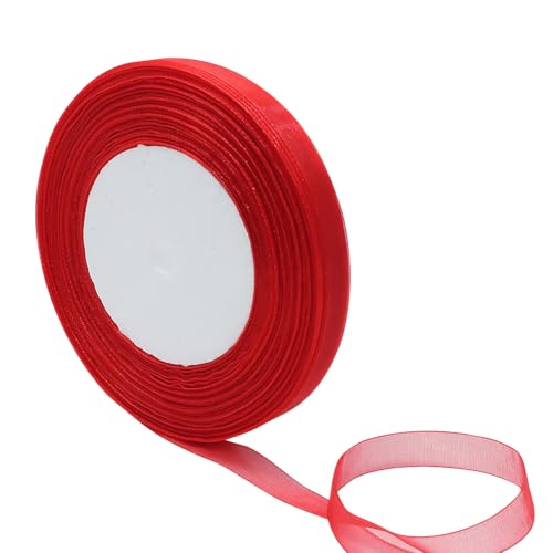 Dünnes Organzaband, schimmerndes Stoffband, durchsichtiges Geschenkband, transparentes Stoffband, Bastelband, dekoratives Tüllband für Blumenstrauß, Girlande, Rot, 1 cm x 45 m von FSSTUD