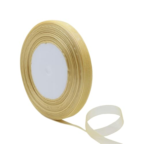 Dünnes Organzaband, schimmerndes Stoffband, durchsichtiges Geschenkband, transparentes Stoffband, Bastelband, dekoratives Tüllband für Blumenstrauß, Girlande, goldfarben, 1 cm x 45 m von FSSTUD