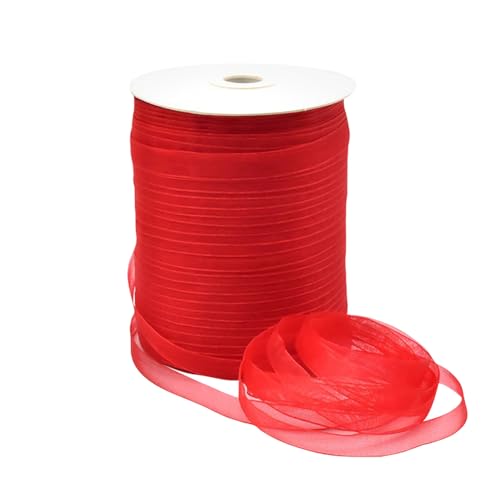 Durchsichtiges Organza-Chiffonband, 457 m, 6 mm, transparent, Geschenkverpackung, Nähen, Organzaband, schmales Bastelband für Hochzeit, Geburtstag, Rot von FSSTUD