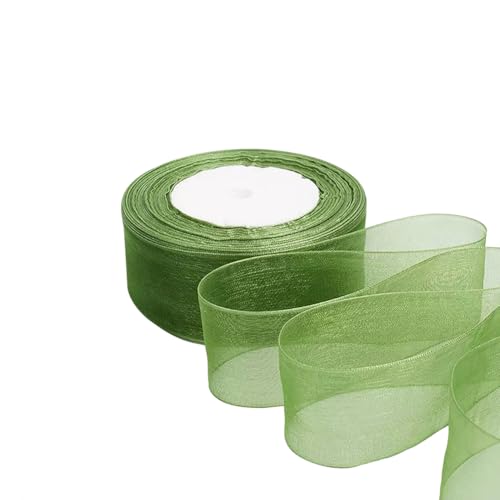 Durchsichtiges Organzaband, Chiffon-Geschenkband, Hochzeitsstrauß, Tüllband, transparent, Schleifenband, dekoratives Brautduschenband, 4,1 cm x 45,7 m, Grün von FSSTUD