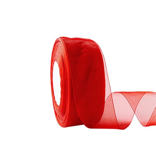 Durchsichtiges Organzaband, Chiffon-Geschenkband, Hochzeitsstrauß, Tüllband, transparent, Schleifenband, dekoratives Brautduschenband, 4,1 cm x 45,7 m, Rot von FSSTUD