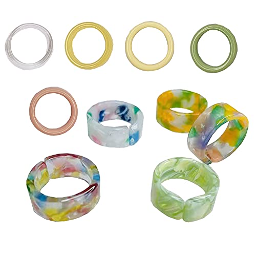 FSSTUD 10 Stück Harz Ringe Acrylringe Fingerringe Finger Ringe Bandring für Mädchen Frauen von FSSTUD