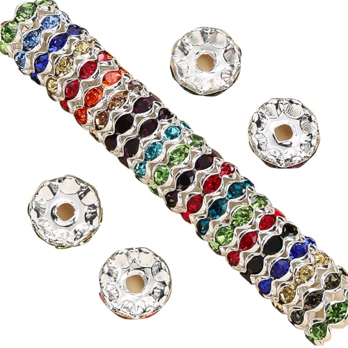 FSSTUD 100 Stück 12 mm Strass-Abstandshalter, Metall, Kristall, lose Perlen, Armband, Diamantperlen, glitzernde Perlen-Abstandshalter, Perlen-Abstandshalter, Stiftperlen, Schmuckherstellung, von FSSTUD