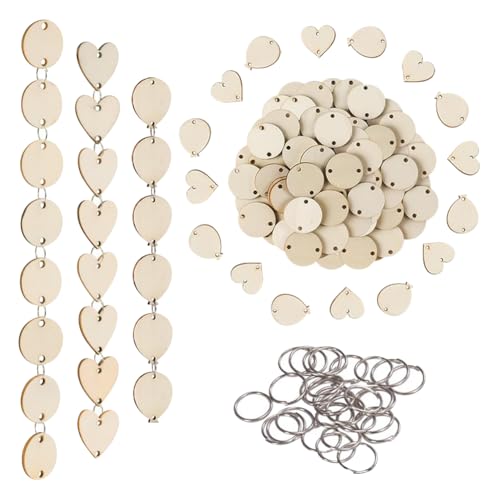 FSSTUD 105 Stück kleine, unlackierte Holzanhänger mit Löchern, Holzherz, Kreis, Ballon-Etiketten, runde Holz-Münzscheiben, blanko, Geburtstagstafel, Schilder mit Schlüsselringen für Geburtstagsbretter FSSTUD 105 Stück kleine, unlackierte Holzanhänger mit Löchern, Holzherz, Kreis, Ballon-Etiketten, runde Holz-Münzscheiben, blanko, Geburtstagstafel, Schilder mit Schlüsselringen für Geburtstagsbretter von FSSTUD