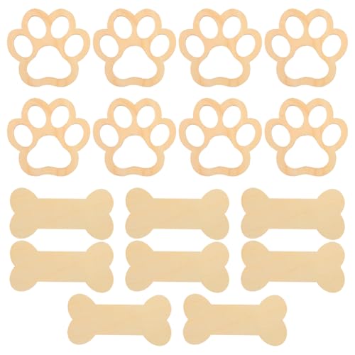 FSSTUD 32 Stück Hunde- und Katzenpfoten-Holzausschnitte, unlackierte Holzknochen, blanko, niedliche Holzscheiben, kleine Hundeknochenmarken, Weihnachtsfeier-Ornamente für Erntedankfest von FSSTUD