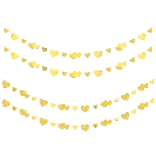 FSSTUD 4 Streifen herzförmiges Papierbanner Herz hängende Luftschlangen Girlande String Herzen Dekor Girlande Romantische Jubiläumsbanner Dekorative Glitzerbanner für Hochzeit Geburtstag von FSSTUD