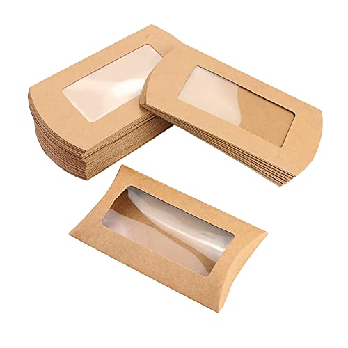 FSSTUD 50 Stück Kraftpapier Kissen Schachteln Süßigkeiten Verpackungs Boxen Hochzeits Faltschachtel Plätzchen Geschenk Kasten Kreative Schmuck Schachtel für Hochzeiten Braun von FSSTUD