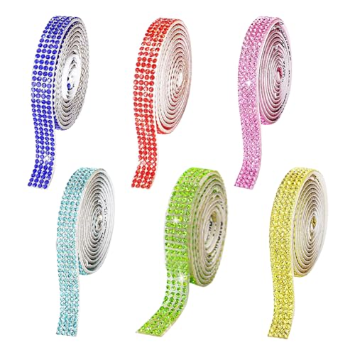 FSSTUD 6 Rollen selbstklebende Strass-Bänder, glitzernde Kristallband, Hochzeit, Diamantband, Glitzer, Partyband, Aufkleber, bunte Strassstreifen für Bastelarbeiten von FSSTUD