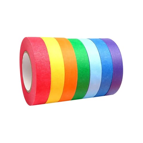 FSSTUD 7 Rollen Regenbogenfarben-Kreppband, buntes Malerband, Bastelpapier, dekoratives Kunstband, farbiges Klebeband, Rollen, 1,5 cm x 13 m von FSSTUD