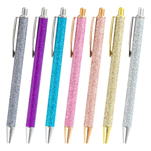 FSSTUD 7 Stück 1,0 mm Glitzer-Druckstifte, niedliche Farbe, bunte Metallstifte, schwarze Tinte, Kugelschreiber, ausgefallene Journaling-Stifte, dekorative Stifte für Büro, Schule von FSSTUD