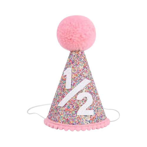 FSSTUD Glitzernder halber Geburtstag Krone 6 Monate Geburtstag Party Hut Kappe Kleine Prinzessin Glänzende Krone Baby Niedlich Kegel Hut Foto Requisiten mit Pom Pom für Dekorationen von FSSTUD