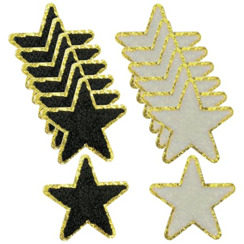 Glitzerstern-Aufnäher, selbstklebend, zum Aufnähen oder Aufnähen, bestickte Sternapplikationen, goldener Rand, Chenille-Flicken, dekorative Kleidung, Reparaturflicken für Hüte, Taschen, 14 Stück von FSSTUD