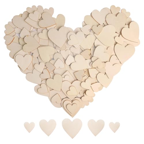 Kleine Holzherzen zum Basteln, unlackiert, Herzausschnitte, Scheiben, Hochzeit, herzförmige Schilder, Happy Valentine's Day, Anhänger, Naturholz, Herz-Ornamente für Dekorationen, 175 Stück von FSSTUD