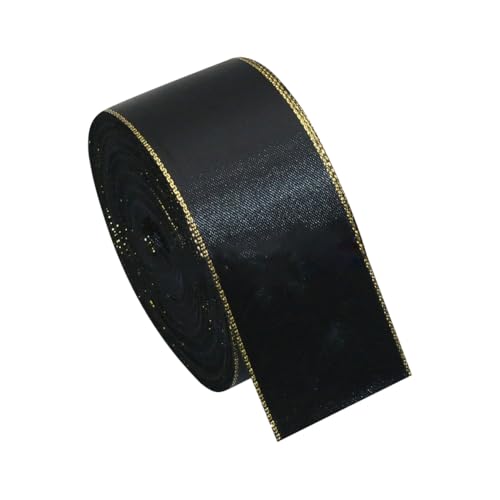 Satinband mit goldenem Rand, Geschenkband, Bastelstoff, Nähband, Haarschleife, Blumenstrauß, Umschlag, Einladungsband für Bastelarbeiten, Schwarz, 20 Meter von FSSTUD