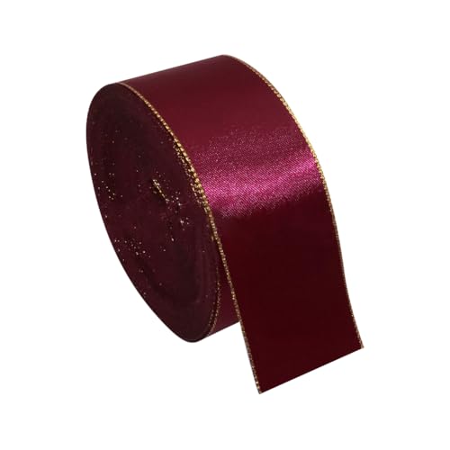 Satinband mit goldenem Rand, Geschenkband, Bastelstoff, Nähband, Haarschleife, Blumenstrauß, Umschlag, Einladungsband für DIY, Weinrot, 20 Meter von FSSTUD