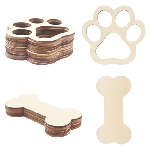 Unlackierte Hundeknochen aus Holz, 30 Stück, blanko, Knochenform, Geschenkanhänger, groß, lackierbar, Pfotenabdruck, Holzornament für DIY-Projekte von FSSTUD