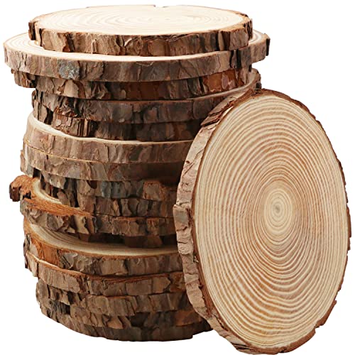 FSWCCK 17 Stück unlackierte Holzscheiben, 13,14 cm, Bastelholz-Set, runde Holzscheiben mit Baumrinde, Kreise, Basteln, Weihnachtsschmuck, Holzscheiben, Tafelaufsätze für rustikale Hochzeitsdekoration von FSWCCK