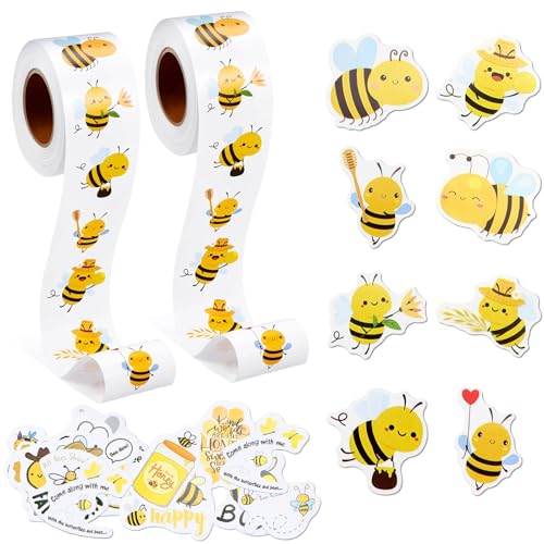 FSWWSF Bienen Sticker 1046 StüCk Biene Aufkleber Belohnungsaufkleber Bee Aufkleber Set FüR Dekoration Partygeschenke,Dankeskarten Und UmschläGe Biene Aufkleber Rolle von FSWWSF