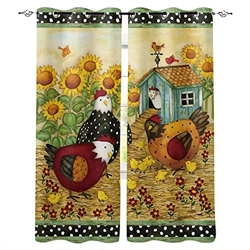 FTCAKET Blickdichte Vorhänge Manga Gardine Vintage Huhn Bauernhaus Mädchen Junge Kinderzimmer Fensterdekoration 2 Stücke Digitaldruck 3D Muster Vorhang 117x137 cm ( Breite x Höhe) von FTCAKET