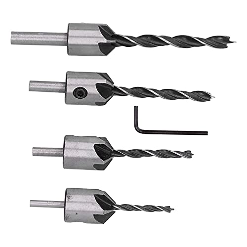 4pcs 3mm 4 Mm 5 Mm 6 Mm Countersink Bohrbit mit Sechskantschlüssel Kohlenstoffstahl 5 Flöten Kumpel Werkzeugbank Hand Elektrische Bohrmaschinen für Faserplatten -Partikeln von FTVOGUE