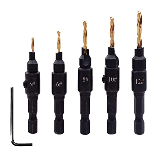 5pcs Countersink Bohrer Bit Hochgeschwindigkeit Stahllöcher Trimmöffner mit Sechskantschlüsselschlüssel Robuster Penetrierbarer Carpenter Helfer Einstellen Sie die Bohrer von FTVOGUE