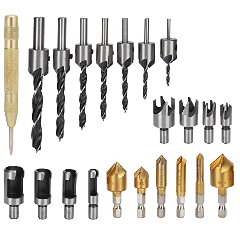 Countersink Drill Bit Kit 8PCS -Plug Cutter und 6PCS Countersink Bohrbit mit 1/4in -Hex -Schaft für Holzbearbeitungs -Schub -Tool Eingestellt von FTVOGUE