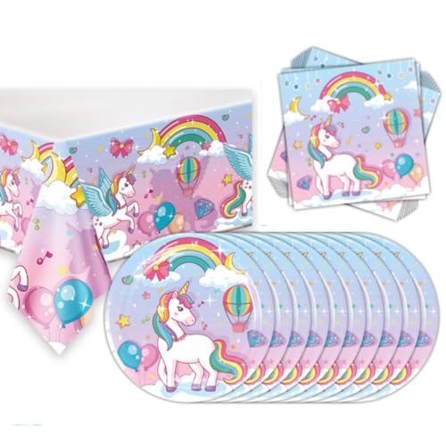 FTXanty Partygeschirr Einhorn 41 Stück Einweggeschirr Geburtstag Papier Teller Servietten Einhorn Mädchen Tischdecke Kindergeburtstag für Party Weihnachten Geburtstagsgeschenk von FTXanty