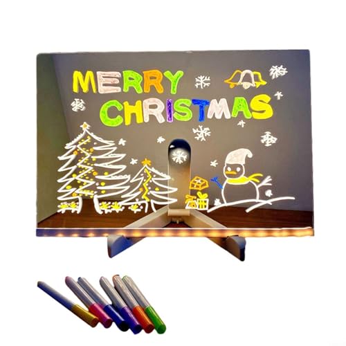 FUANA LED-Schreibtafel aus Acryl, LED-Notiztafel, trocken abwischbar, LED-beleuchtet, Acryl-Nachrichtenbrett, Schreibtisch-Notizbrett, beleuchtetes Memo mit 7 Farbstiften für Kinder, Zuhause (3) von FUANA