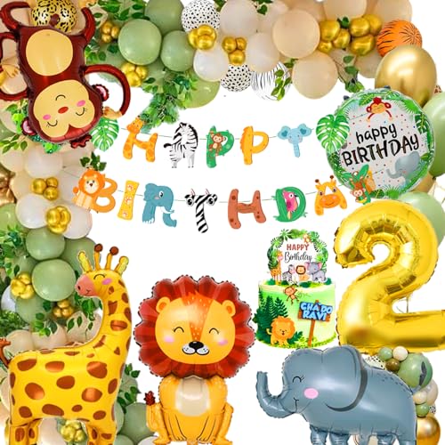 Deko 2. Geburtstag, Geburtstagsdeko 2 Jahr Junge Mädchen, Dschungel Kindergeburtstag Deko, Luftballons 2. Geburtstag, Waldtiere Geburtstag Deko,Safari Geburtstagsdeko 2 Jahr,Wild Two Geburtstag Deko von FUBABCO