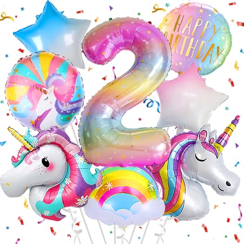 Deko 2. Geburtstag Mädchen,Einhorn Geburtstagsdeko 2 Jahr,Einhorn Luftballons 2. Geburtstag, Zahl 2 Folienballon Einhorn Party Deko,Einhorn Deko kindergeburtstag 2 jahr von FUBABCO