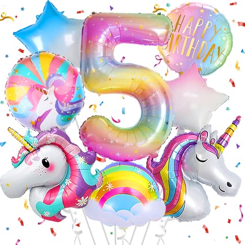 Deko 5. Geburtstag Mädchen,Einhorn Geburtstagsdeko 5 Jahr,Einhorn Luftballons 5. Geburtstag, Zahl 5 Folienballon Einhorn Party Deko,Einhorn Deko kindergeburtstag 5 jahr von FUBABCO