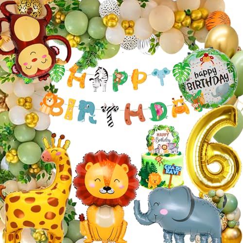 Deko 6. Geburtstag, Geburtstagsdeko 6 Jahr Junge Mädchen, Dschungel Kindergeburtstag Deko, Luftballons 6. Geburtstag, Waldtiere Geburtstag Deko, Safari Geburtstagsdeko 6 Jahr von FUBABCO