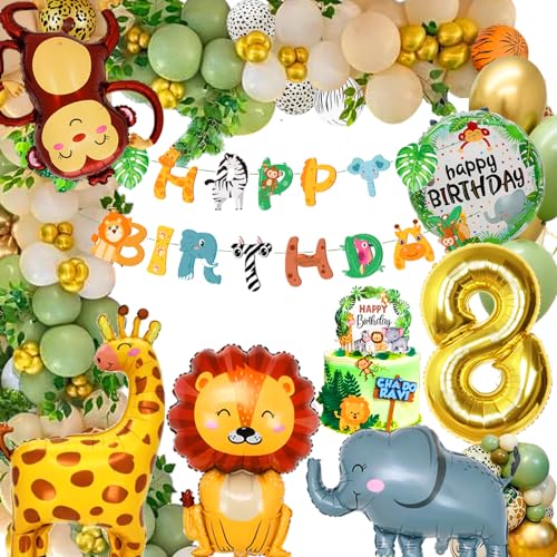 Deko 8. Geburtstag, Geburtstagsdeko 8 Jahr Junge Mädchen, Dschungel Kindergeburtstag Deko, Luftballons 8. Geburtstag, Waldtiere Geburtstag Deko, Safari Geburtstagsdeko 8 Jahr von FUBABCO
