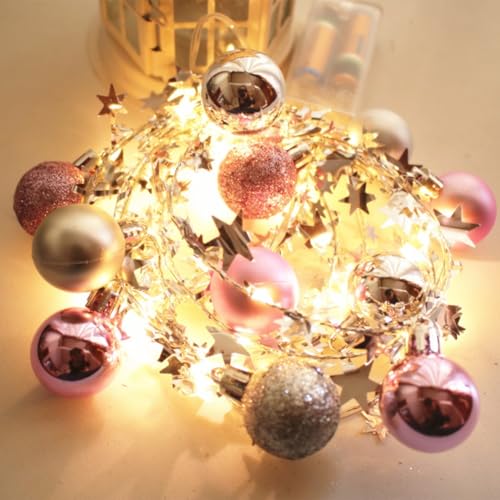 Elevate Your Decor batteriebetriebene 2 m lange Lichterkette mit warmweißen LEDs für Feiern (Rosa) von FUBESK