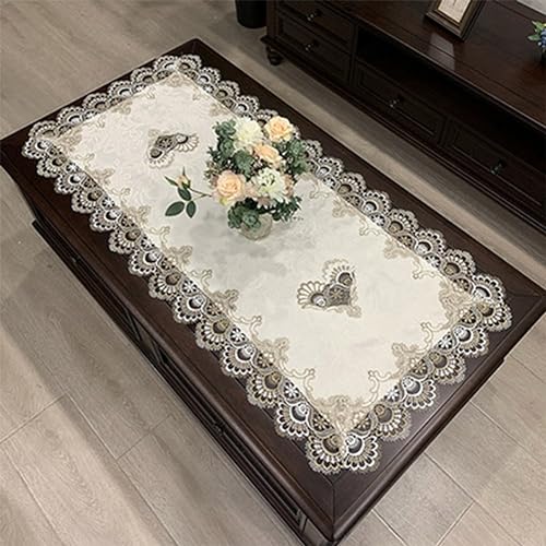 FUBESK Tischdecke mit Blumenmuster, Makramee, bestickt, klein, rechteckig, Tischdecke, Couchtischdecke für Hochzeit, Party, Zuhause und Küche, Esszimmer, 50 x 100 cm, Grau von FUBESK