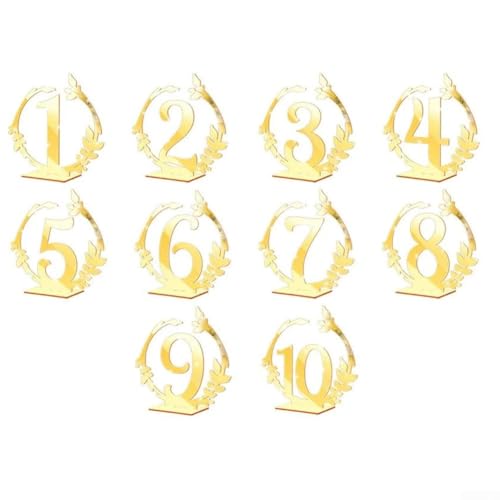 Set mit 10 transparenten Acryl-Tischnummern, perfekt für Hochzeiten und formelle Versammlungen (Gold) von FUBESK