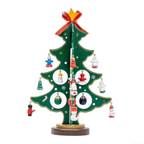 Weihnachtsbaum aus Holz, Countdown, charmant, 30 cm hoch, mit Dekorationen (grün) von FUBESK