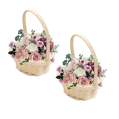 Blumenmädchen Korb mit Henkel, Blumenkörbchen Hochzeit für Kinder, Rosenblätter Hochzeit Streukörbchen, Handgewebter Blumenkorb Spielzeug für Zuhause Hochzeit Weihnachten Ostern Dekoration (2PCS) von FUFRE