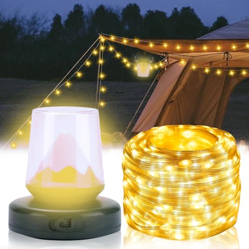 Camping Lichterkette Aufrollbar, Campinglampe Aufladbar Mit Eisberg-Atmosphärenlampe Und LED Lichterkette 10M, Wasserdichte Tragbare Verstaubare Lichterkette Für Den Außenbereich (Warme Lichtfarbe) von FUFRE