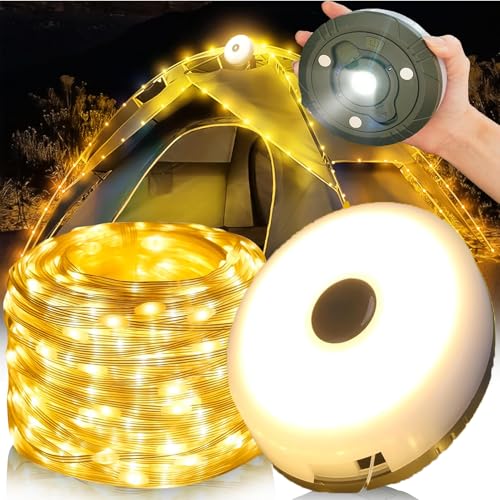 Camping Lichterkette Aufrollbar, Wasserdichte Tragbare LED Lichterkette 10m, Usb Wiederaufladbare Campinglampe, Lichterketten Außenbereich Für Outdoor Camping Außen Innen Deko (warmes Licht, 10M) von FUFRE